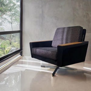 Vintage Drehsessel aus den 60er Jahren | Mid Century Drehstuhl Lounge Sessel Cocktailsessel Grau Schwarz Retro 70er Geschenk für Zuhause