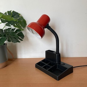 DESK LAMP Black Red  / Retro Table Lamp / Postmodern Lamp / Vintage decor / Made in 1990 / memphis stlye / red table lamp / office lamp