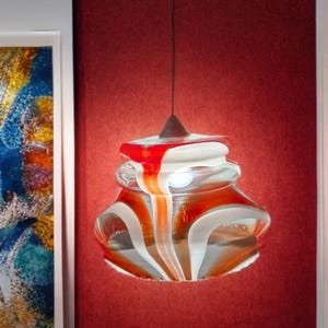 Vintage Red Pendant Lamp / 70s Pendant Lamp / Vintage Ceiling Lamp / Retro Pendant Lamp Red white / 70s Clear Lamp/Retro / gift for home