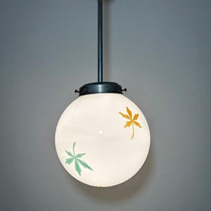 Mid Century Vintage Lightolier White  Glass Ball Globe Pendants Lamp 1950