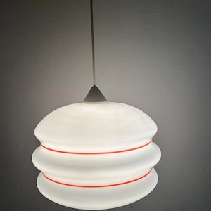 Mid-Century Modern amber white red glass pendant lamp / 1960s / Made in Europe / Vintage Ceiling Light / 60s Glass Lamp / Retro pendant lamp