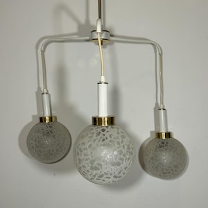 LAMP: Vintage  Pendant  Lamp Glass Bowls / white Cascading Chandelier / Mid-Century Modern 3-Light Bubble Globe Lamp retro
