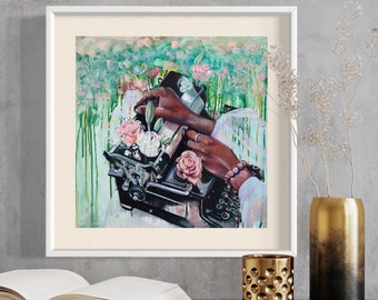 Diary | Original Artwork | Fine Art | Canvas Print | HQ | Poster | Oil Painting | Painting | Typewriter | Vintage | Pink | Antiques