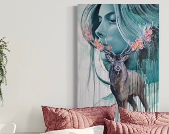 Blooming Deer| Veronica Caterisano| Poster| Home Decoration | Deer with Flowers | Forest Animals | Wild | Colors | Spring