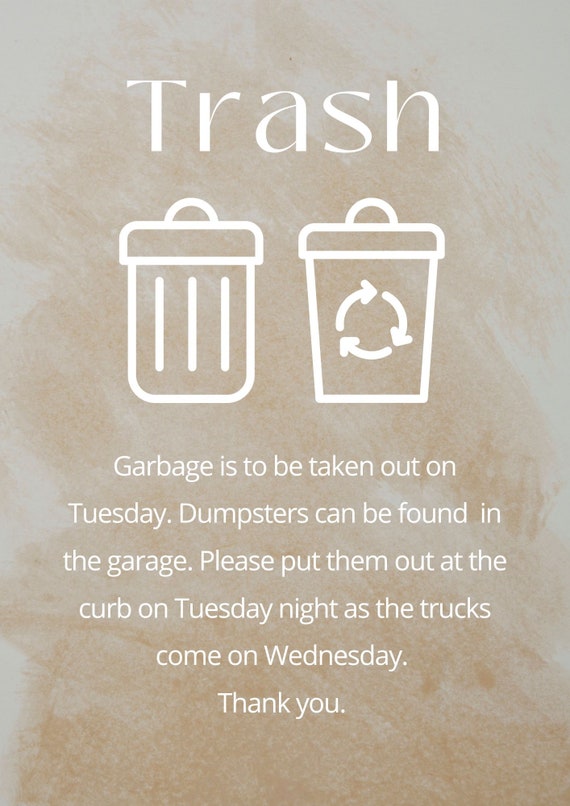 Airbnb Trash Instructions Template / Neutral Editable / VRBO Etsy