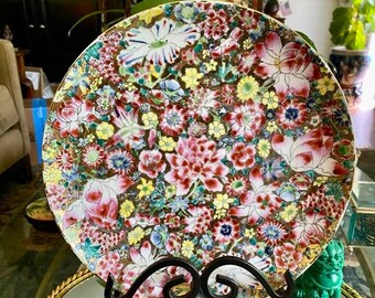 Vintage Mille Fleur Chinoiserie Plate Decorative Plate Mille Fleur Plate Wall decor Grandmillennial Decor