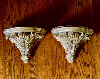 Vintage Pair Large Ornate Sconce Shelves for Art Display