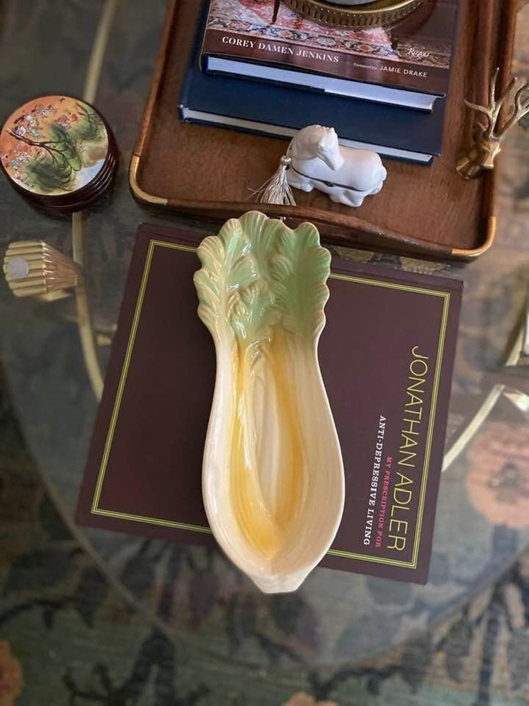 Vintage Appetizer Plate Celery Shaped Dish Spoon Rest Kitchen Etsy