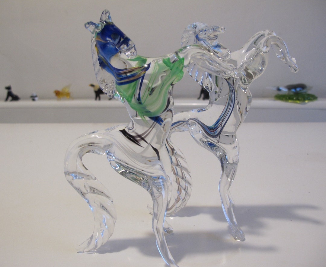 Murano Original Glass Horses Set 2pcs Crystal Blue Line Etsy