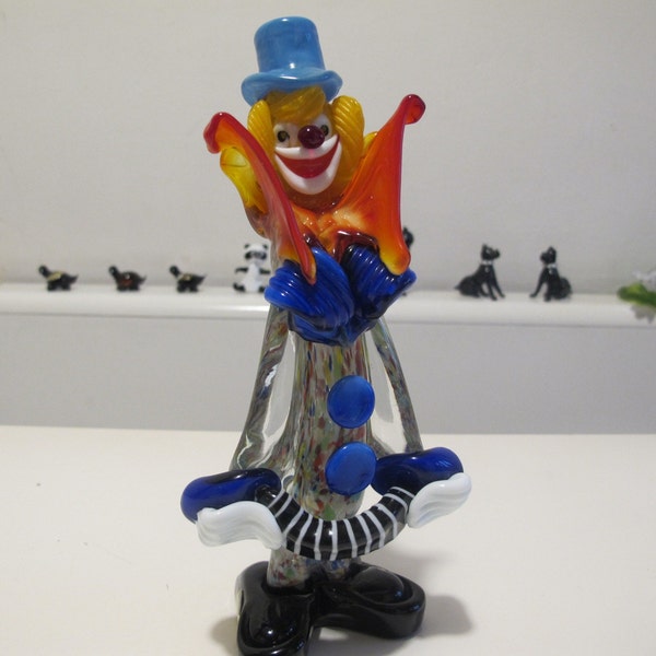 Clown en verre de Murano original avec accordéon - Sculpture en verre de Murano - Clown en verre italien soufflé à la main - 100 % fait main à Murano, Italie