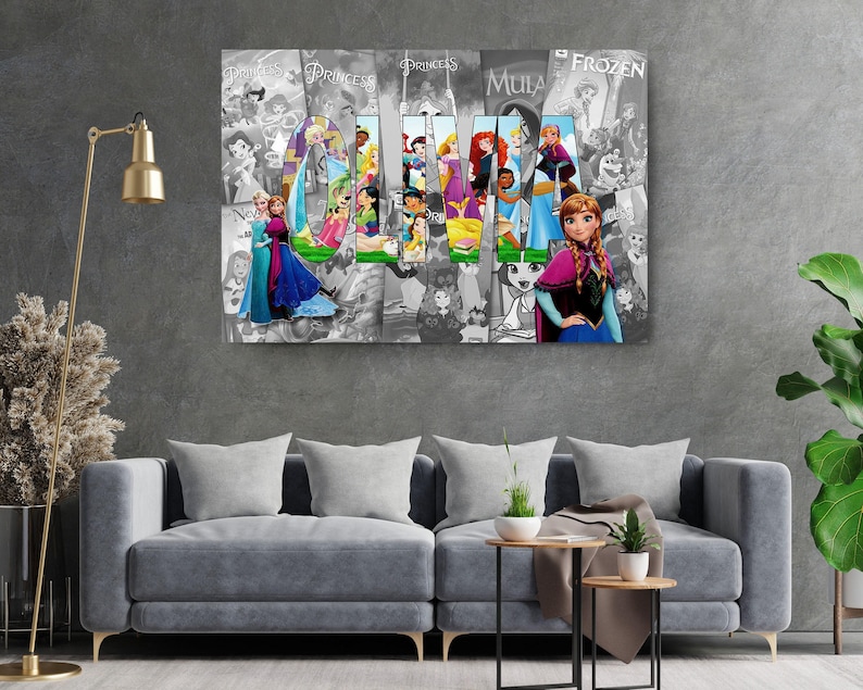 Lienzo enmarcado personalizado con el nombre de la princesa – Decoración de pared personalizada para niñas, regalo para el Día del Padre - Envío rápido imagen 5
