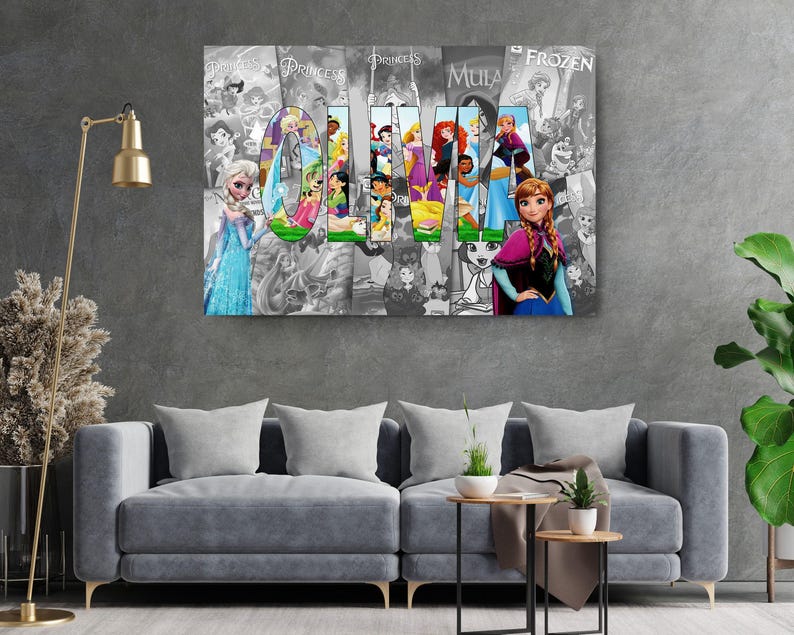 Lienzo enmarcado personalizado con el nombre de la princesa – Decoración de pared personalizada para niñas, regalo para el Día del Padre - Envío rápido imagen 7