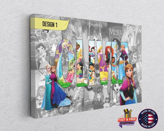 Personalized Princess Characters - Custom Name Poster and Framed Canvas Wall Art, Ideal Gift for Kids and Little Girls Christmas Offer