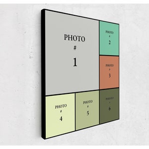 May include: A black framed photo collage with six squares. The squares are labeled "PHOTO #1", "PHOTO #2", "PHOTO #3", "PHOTO #4", "PHOTO #5", and "PHOTO #6".