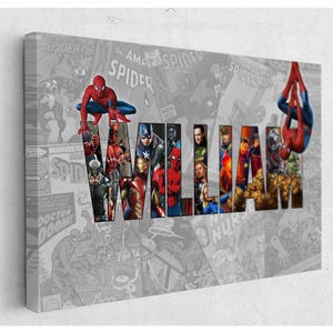 Custom Superhero Characters Personalized Name, Spider Custom Poster, Personalized Canvas Wall Art Framed, Best Gift For Kids Christmas Offer