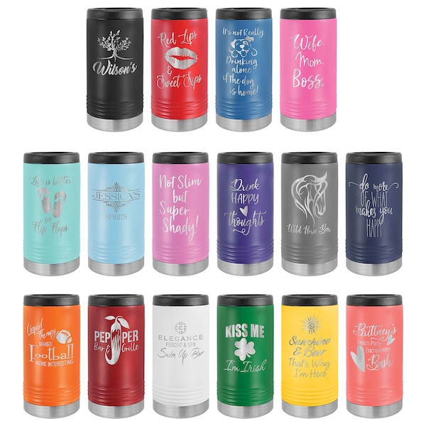 Personalized Skinny Can Cooler, Engraved Can Cooler, Bridesmaid Slim can holder, Seltzer Can Cooler, Slim Beverage Holder, Father's Day Gift