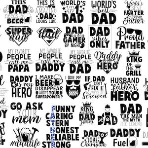 Peut inclure: Designs graphiques en noir et blanc avec diff&eacute;rentes phrases sur les papas. Certaines des phrases incluent "Papa est mon h&eacute;ros", "Meilleur papa du monde", "Champion des blagues de papa" et "Mon papa est plus cool que le tien".