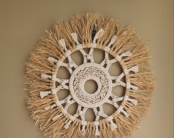 Raffia wall decor, Raffia wall art, Raffia Wall Hanging,Raffia Wandbehang, Circle door hanging, Macrame circle wall decor, Raffia wreaht