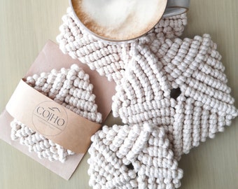 Macrame Coasters Set of 2 , Pentagon Macrame Coasters, Boho Fringe Coaster, Candle Mat, Coffee Table Decor, Gift for Mom