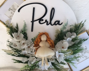 Baby Door Hanger with Felt Dool, Felt Doll Ornaments, Felt Angel Baby Door Wreath, Baby Door Hanger, White Felt Wreath