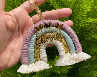 Macrame Rainbow Keychain, Handmade Personalized Favors, Butterfly Favors, Macrame Keychains, Macrame Favors, Bday Favors