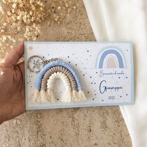 Portachiavi Macrame personalizzabile, Portachiavi iniziale, Bomboniere portachiavi iniziali, Bomboniere per baby shower, Arcobaleno Macrame personalizzato, Bomboniere per battesimo