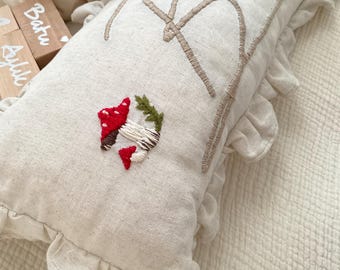 Hand Embroidered Pillow |  Personalizable Name Pillow | Baby Name Pillow | Mushroom Embroidered Pillow | Pillow Baby Girl Embroidered |