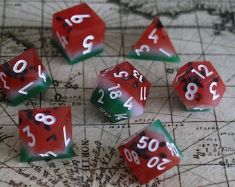 Watermelon DnD Dice Set / Cute Dice / Fruit Dice / Sharp Edge Dice for D&D / Dice for Dungeons and Dragons / TTRPG Dice