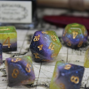 Handmade Resin Dice Set: LGBTQ+ Nonbinary Pride Glitter Polyhedral Dice