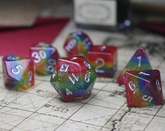 Jeu de dés Dnd arc-en-ciel paillettes LGBTQ + fierté jeu de dés polyédriques, ensemble acrylique - Donjons et dragons, jeu RPG Jeu MTG