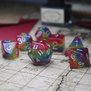 Dnd dice set Rainbow Glitter LGBTQ Pride Polyhedral Dice Set Acrylic Set Dungeons and Dragons, RPG Game MTG Game image 1