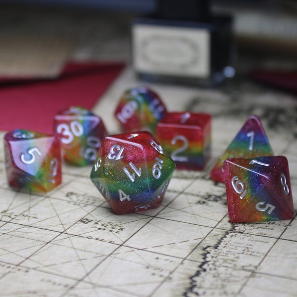 Dnd dice set Rainbow Glitter LGBTQ+ Pride Polyhedral Dice Set - Dungeons and Dragons, RPG Game MTG Game