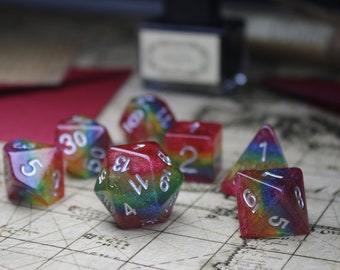 Jeu de dés Dnd arc-en-ciel paillettes LGBTQ + fierté jeu de dés polyédriques, ensemble acrylique - Donjons et dragons, jeu RPG Jeu MTG