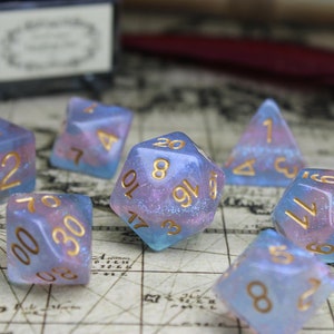 Handmade Resin Dnd Dice Set: Transgender Pride Glitter Polyhedral Dice