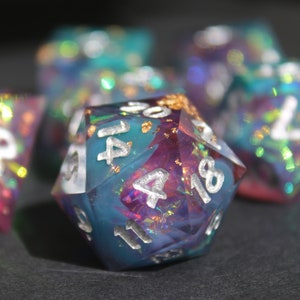 Golden Fairy Night Sharp Edge Dice, Blue & Black DnD Dice Set, Polyhedral Dice Set, Dungeons and Dragons  Dice Set