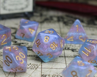 Full Set Handmade Resin Dice | LGBTQ+ Pride Transgender Glitter Flag | Polyhedral Dice Set | DnD Dice Set | Dungeons and Dragons