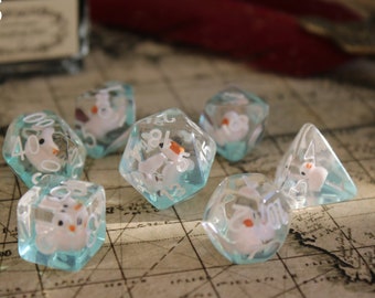 Full Set Handmade Resin Dice | Transparent Rubber Duck | Polyhedral Dice Set | DnD Dice Set | Dungeons and Dragons