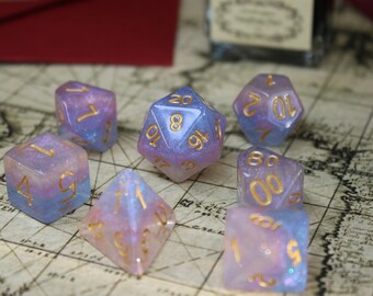 Full Set Handmade Resin Dice, LGBTQ+ Pride Bigender Glitter Flag, Polyhedral Dice Set, DnD Dice Set, Dungeons and Dragons