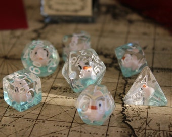 Full Set Handmade Resin Dice | Transparent Rubber Duck | Polyhedral Dice Set | DnD Dice Set | Dungeons and Dragons