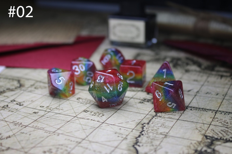 Dnd dice set Rainbow Glitter LGBTQ Pride Polyhedral Dice Set Acrylic Set Dungeons and Dragons, RPG Game MTG Game image 1