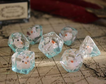 Rubber Duck Dice Set for DnD, Pathfinder or Role Playing Games - Handmade dice with inclusions - 7 pieces