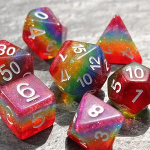 Dnd dice set Rainbow Glitter LGBTQ+ Pride Polyhedral Dice Set - Dungeons and Dragons, RPG Game MTG Game