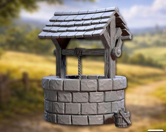 Terreno de Pozo de Agua de Aldea – Escenografía de fantasía para DnD y RPG de mesa – Pieza de terreno de resina