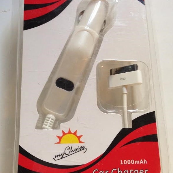 Chargeur voiture My Choice blanc 1000 mAh avec cordon spiralé 30 broches iPhone 4/4s/1g/3g/3gs