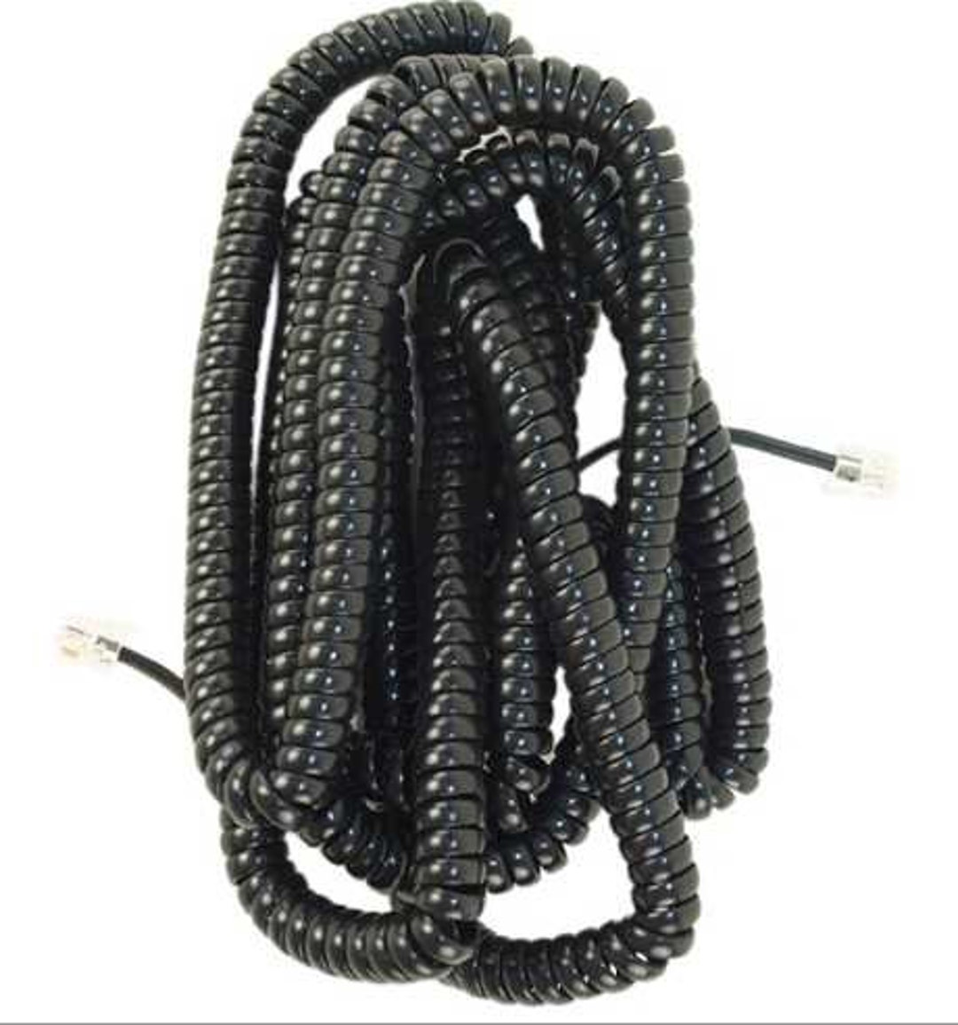 50 Foot Modular Telephone Coiled Handset Cord Phone, BLACK, 50ft. 50
