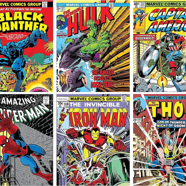 Set of 6 , Super Heroes Poster Room Decor Spiderman Hulk Captain America Thor Ironman Black Panther, Vintage Posters for Kids Adults Boys