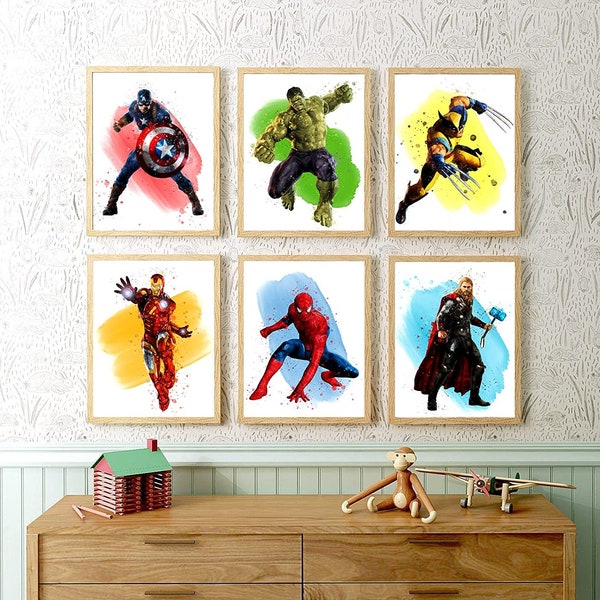 Superhero download print, digital superhero poster, printable superhero art for nursery room wall decor marvel hero avengers print