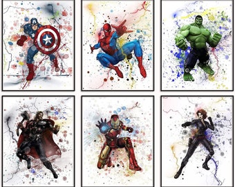 Super hero 6 set ,digital download, download in JPG format print,superhero jpg, Avengers jpg, Spiderman jpg, Ironman jpg, hulk jpg