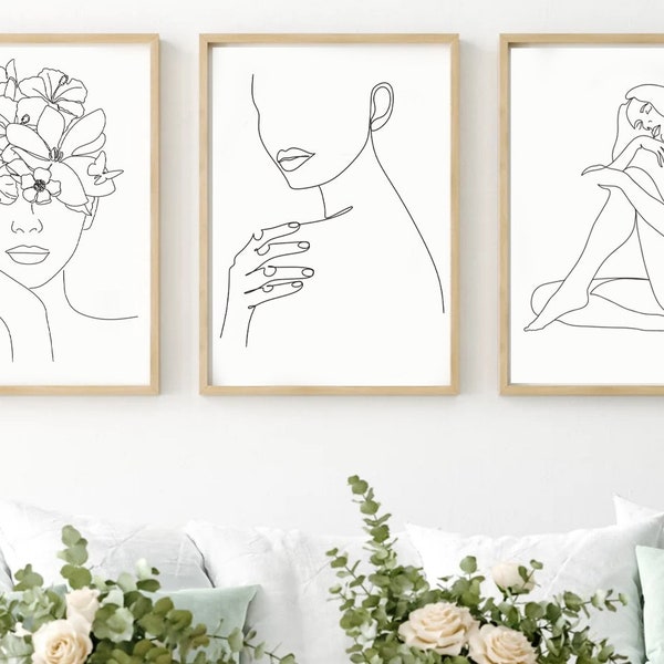 Head of Flowers Art Set of 12, Line Art Woman With Flowers, Flower Woman Line Art, Woman With Flowers Wall Art, Minimal Line Drawing Woman