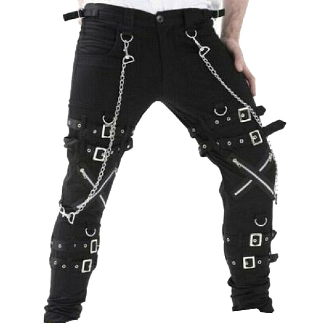 Black Goth Punk Pants With Chains and Buckle Straps Black - Etsy